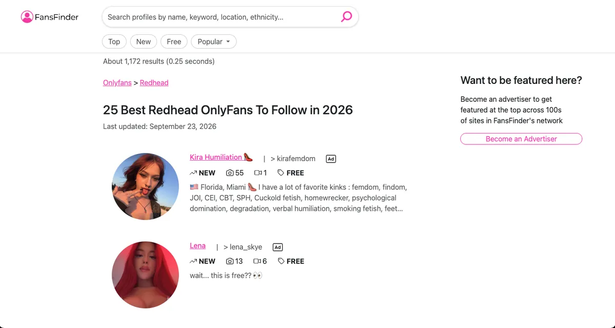 Fans Finder search results for “redhead”
