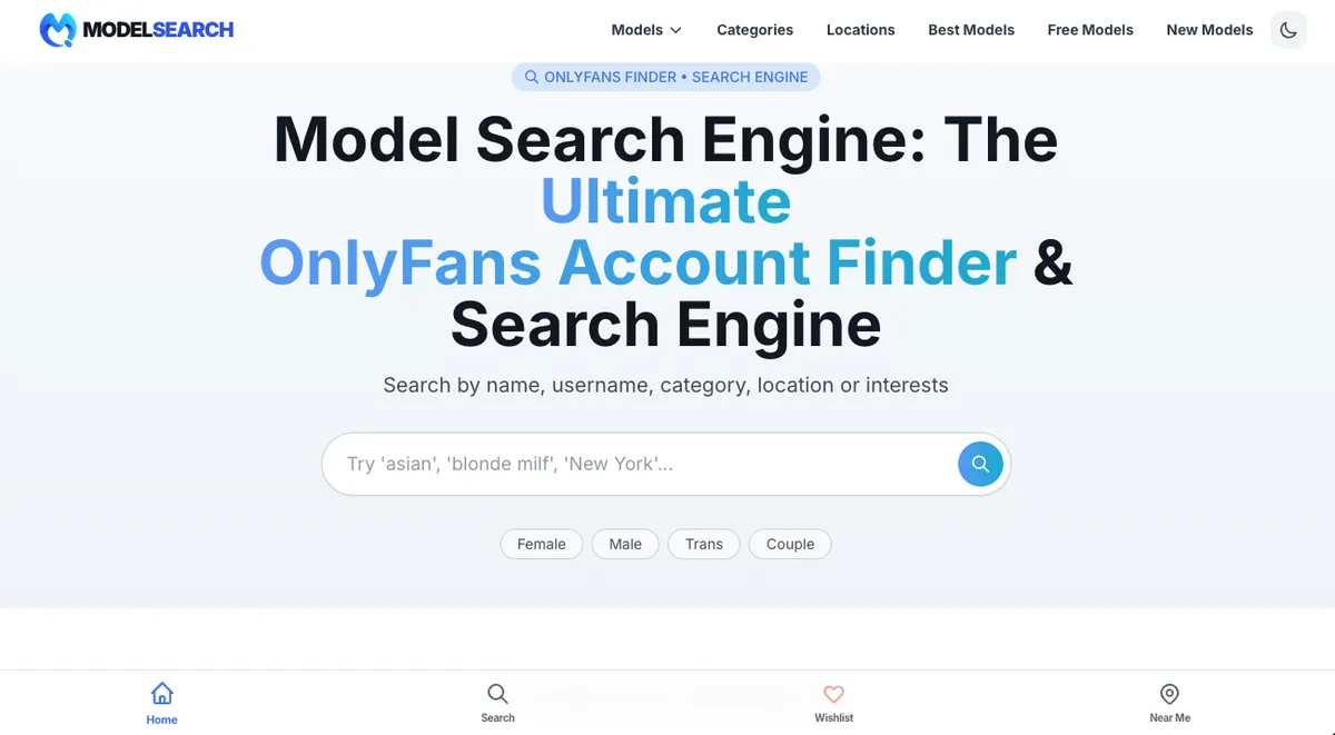 Model Search Engine homepage
