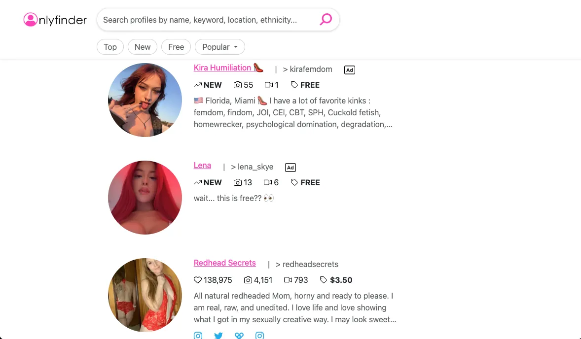 OnlyFinder search results for “redhead”
